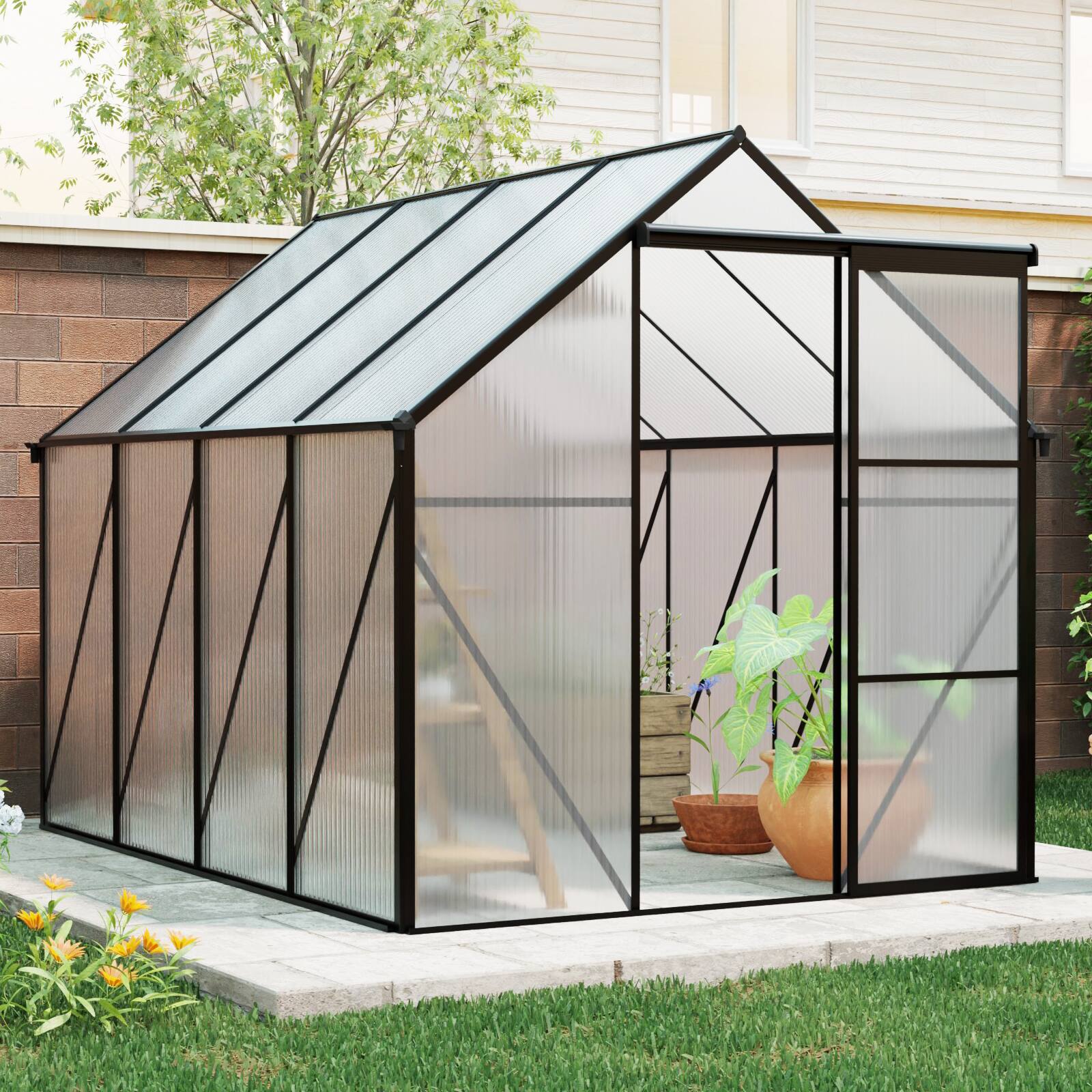 Front. Mondawe - 6 x 8 FT Outdoor Patio Greenhouse - Black.