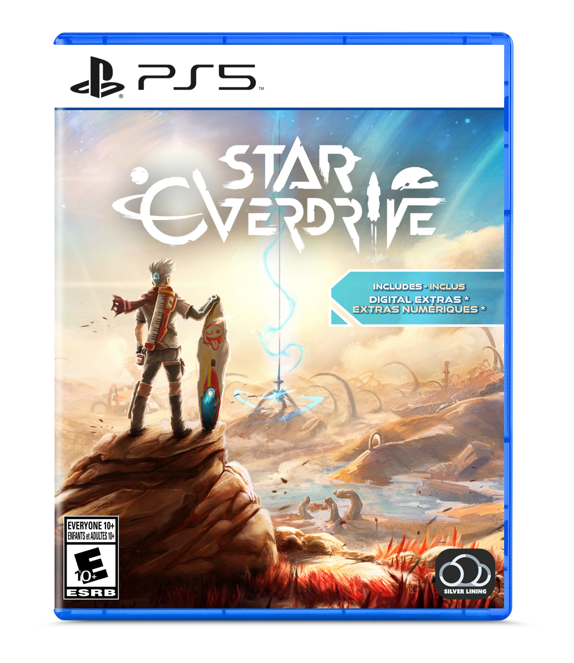 PS5 - STAR CVERDRIVE INCLUDES - INCLUS DIGITAL EXTRAS EXTRAS NUMERIQUES* EVERYONE 10+ ENFANTS & ADULTES 10+ ESRB SILVER LINING