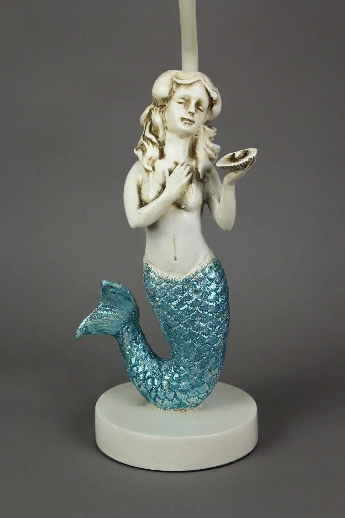 Alt View 2. Zeckos - Set of 2 Blue Glitter Tail Mermaid Table Lamps Coastal Beach Decor Burlap Shades - Beige.
