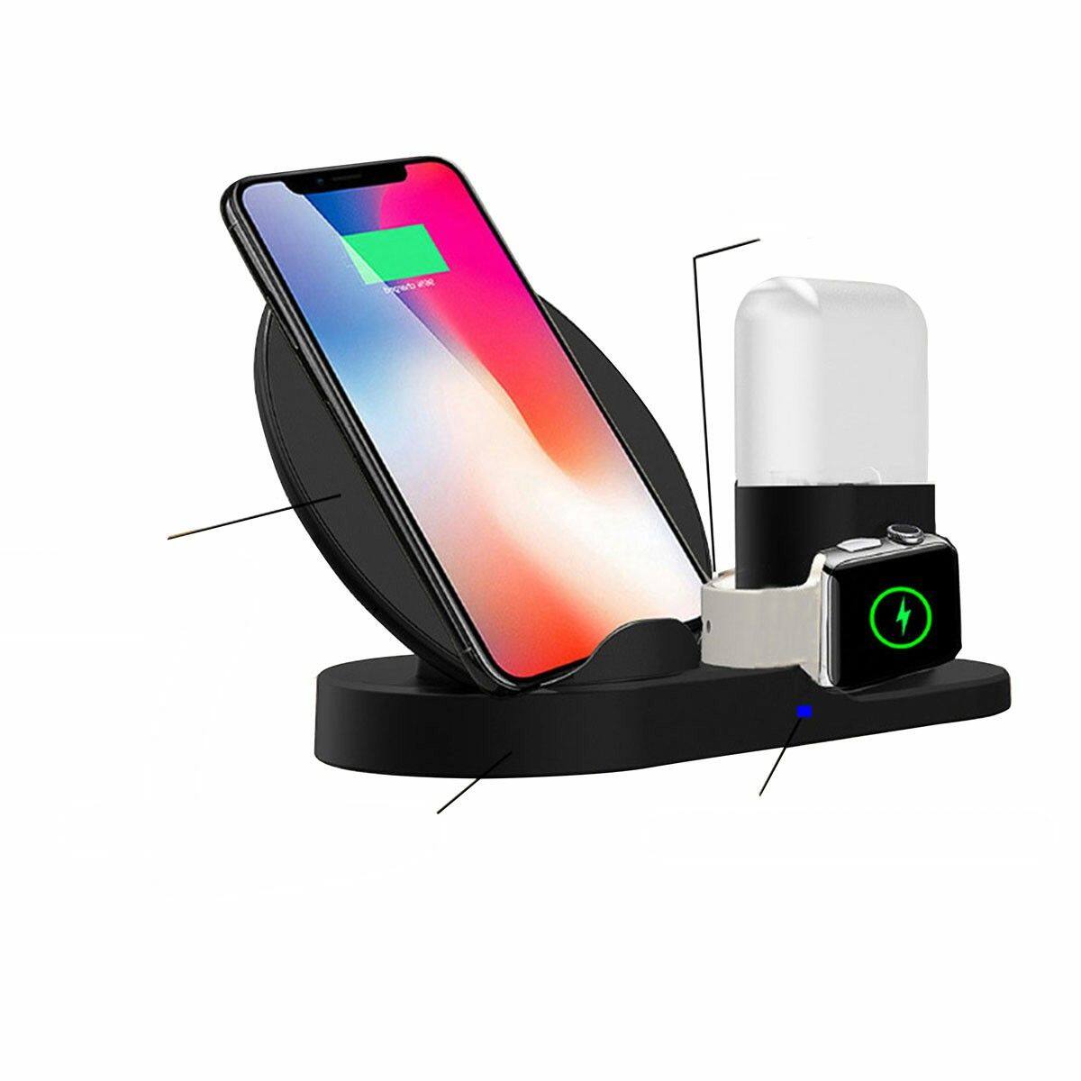 Back. Link - Link 3 in 1 Apple Wireless Charging Station for iPhone, Apple Watch and Airpods - Black - Black.