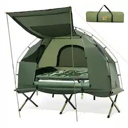 Costway - 1-Person Waterproof Camping Tent Cot with Air Mattress, Pillow, Sleeping Bag - Green