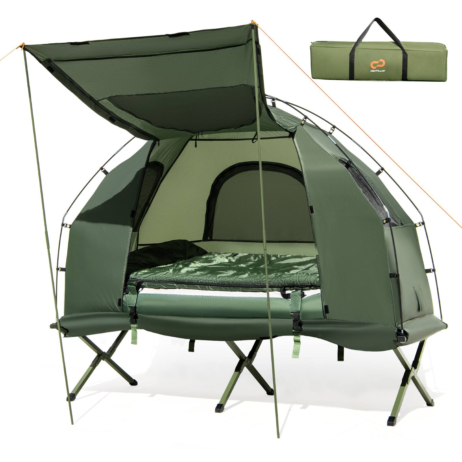 Front. Costway - 1-Person Waterproof Camping Tent Cot with Air Mattress, Pillow, Sleeping Bag - Green.