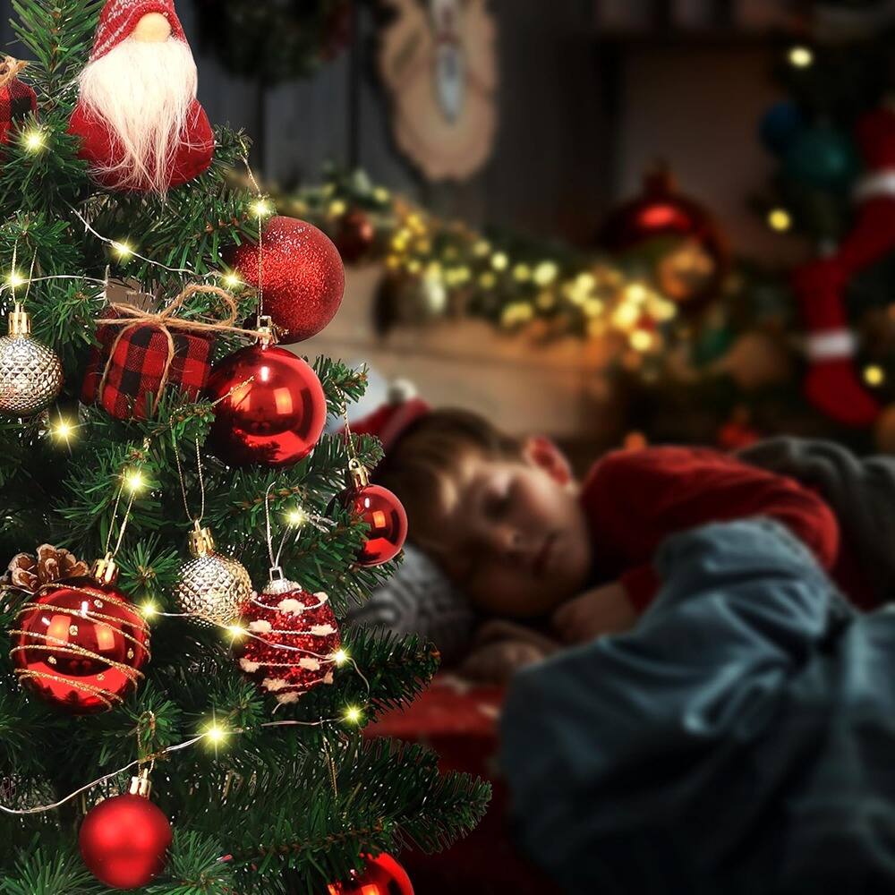 Angle. RTMB - 2ft Mini Tabletop Christmas Tree with Lights, Gnome, and DIY Ornaments - Green.