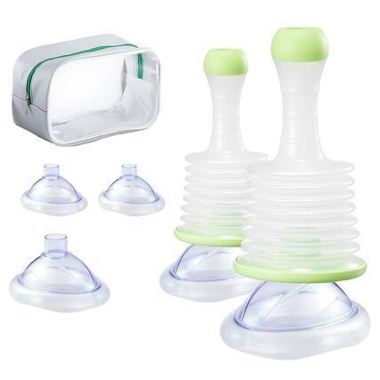 Front. VEVOR - Choking Rescue Device, Portable Airway Clear Anti Choking Suction Device with 5 Multi-size Masks and 1 Storage Bag - Transparent + Green.