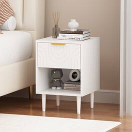 Z-Edge - Modern Nightstand with One Drawer and Open Shelf, Gold - Accented Handle for Bedroom - White