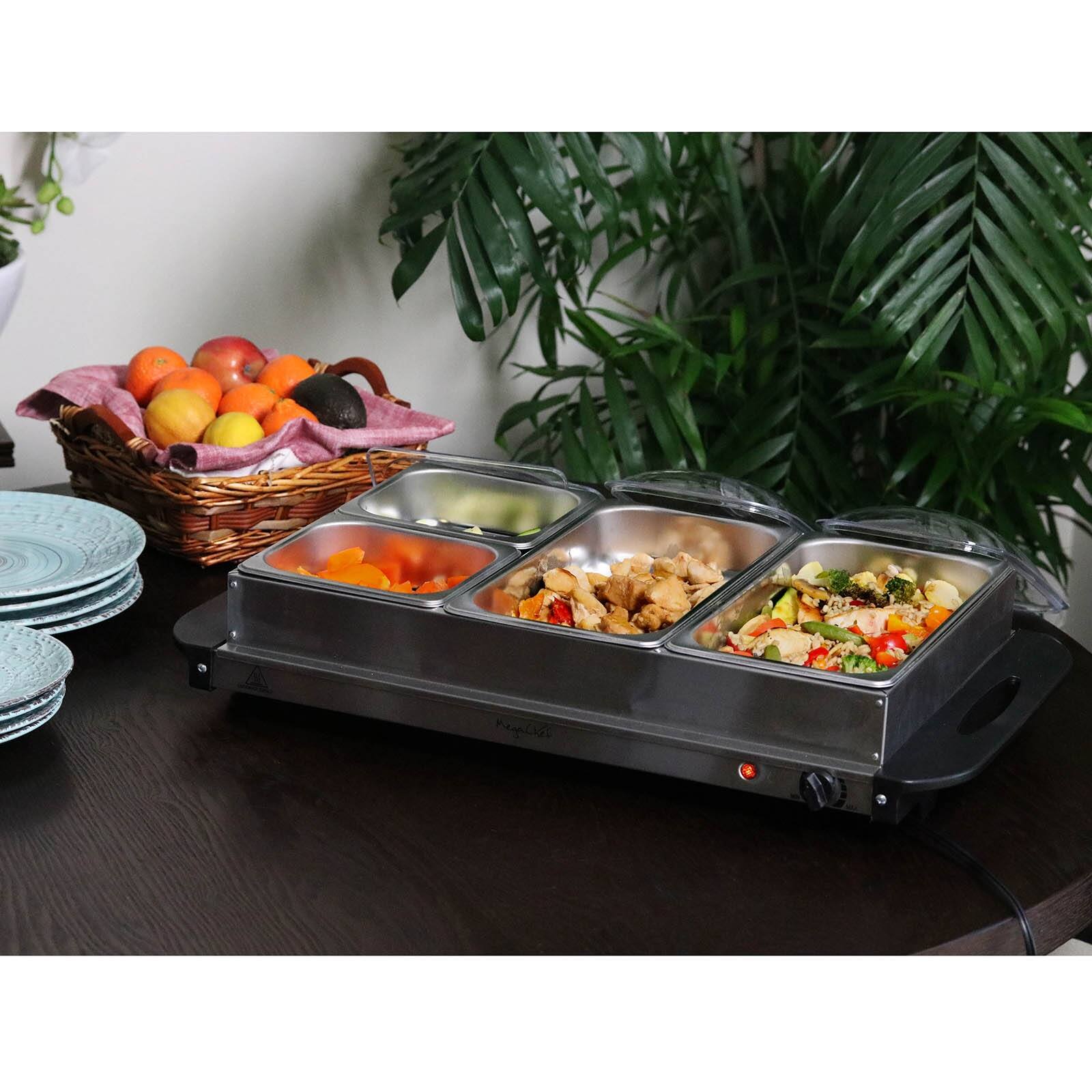 Alt View 1. MegaChef - MegaChef Buffet Server & Food Warmer With 4 Removable Sectional Trays , Heated Warming Tray and Removable Tray Frame - Silver.