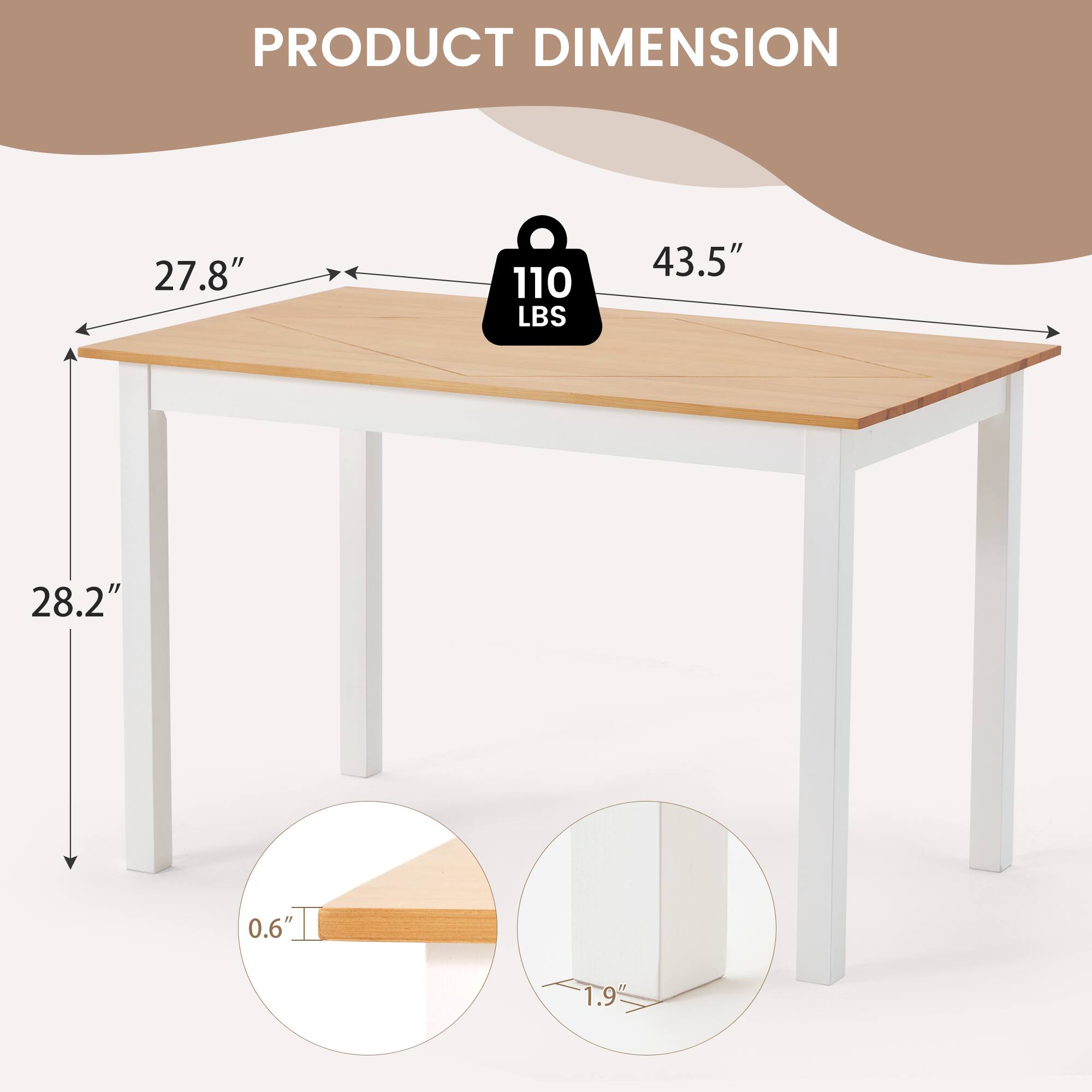PRODUCT DIMENSION  
27.8" x 43.5" x 28.2"  
110 LBS  
0.6" x 1.9"