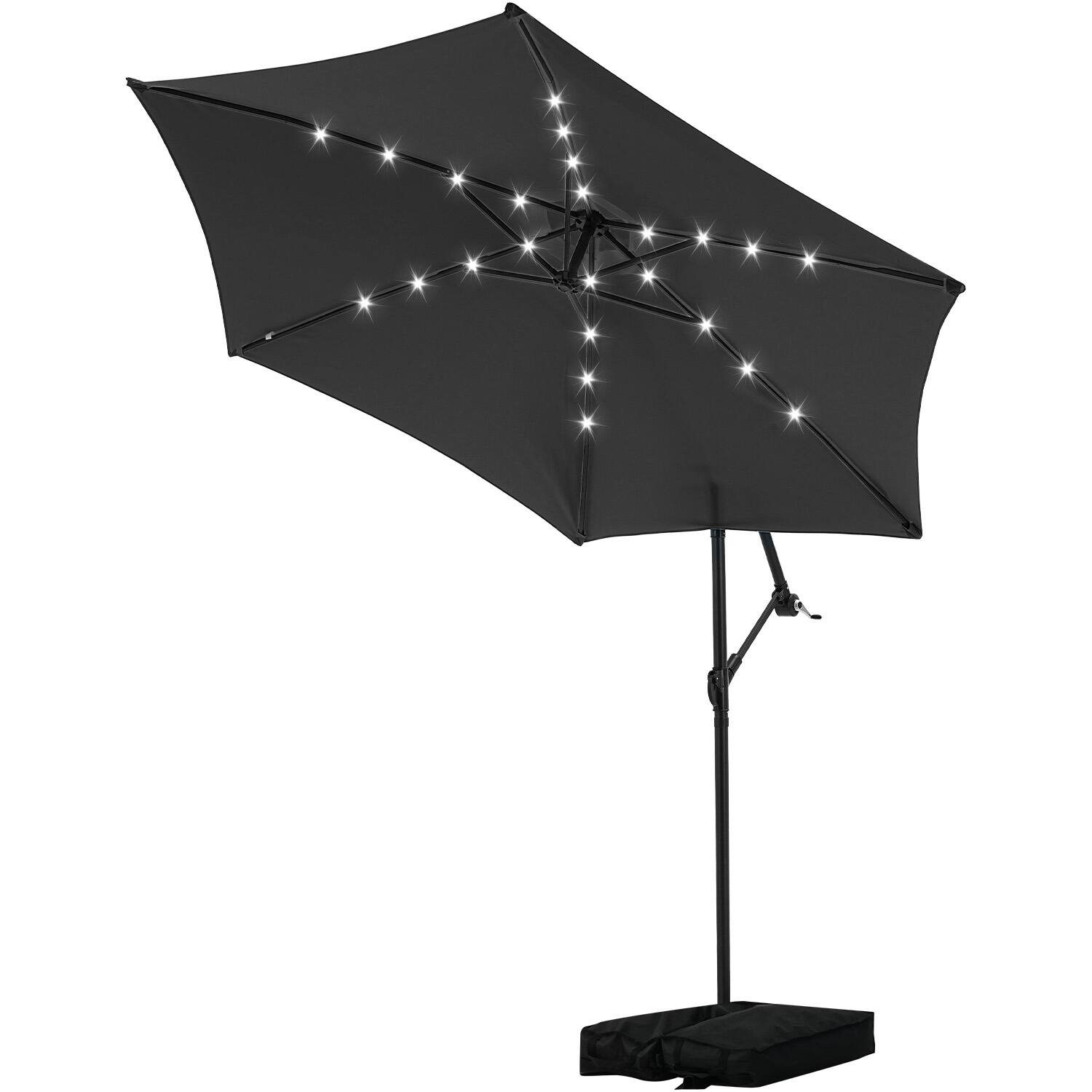 Alt View 3. Ainfox - Ainfox 10FT Solar LED Outdoor Patio Yard Offset Umbrella with Cross Base for Market,Garden,Deck,Backyard,Pool,with light - black.