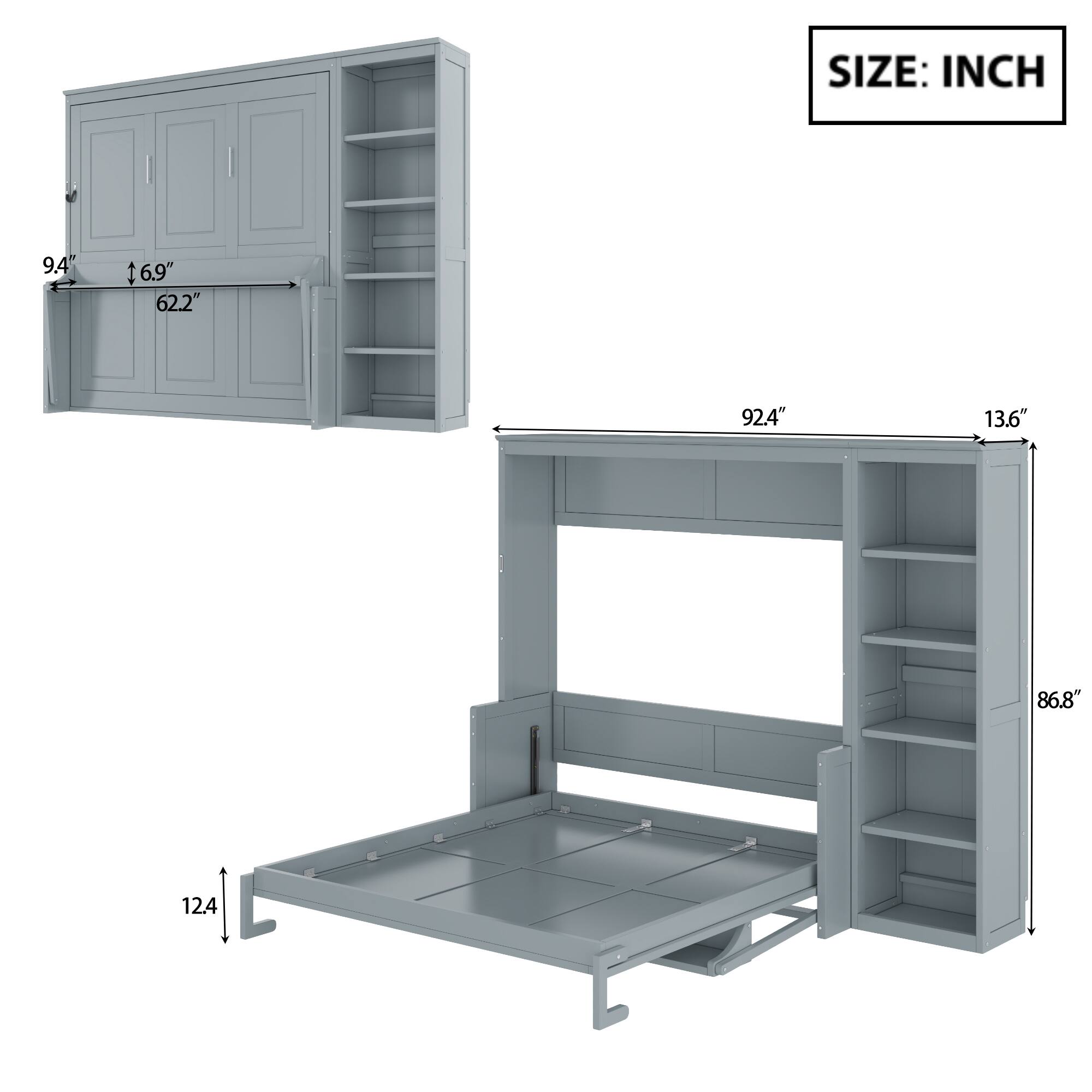 SIZE: INCH  
9.4" 6.9" 62.2" 92.4" 13.6" 86.8" 12.4