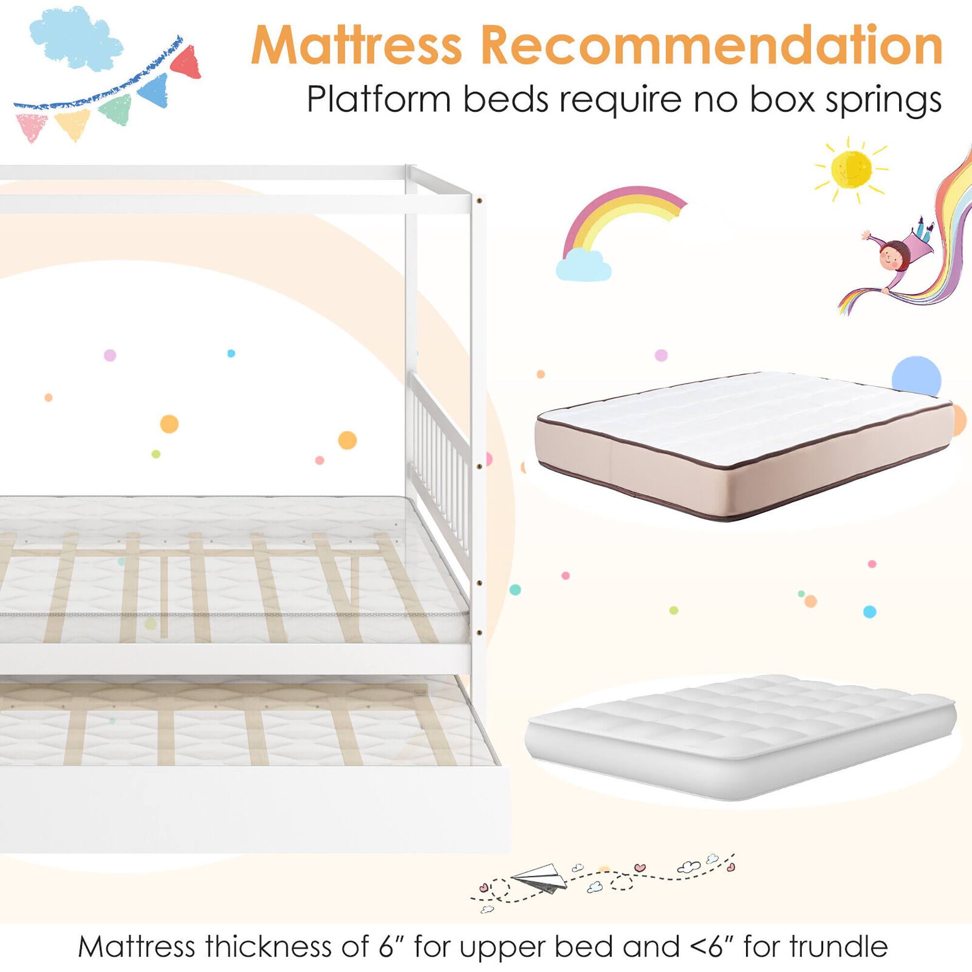 **Mattress Recommendation**

Platform beds require no box springs

Mattress thickness of 6" for upper bed and <6" for trundle