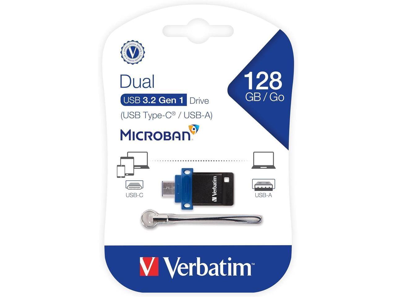 Dual USB 3.2 Gen 1 Drive (USB Type-C / USB-A)  
128 GB / Go  
MICROBAN  
Verbatim