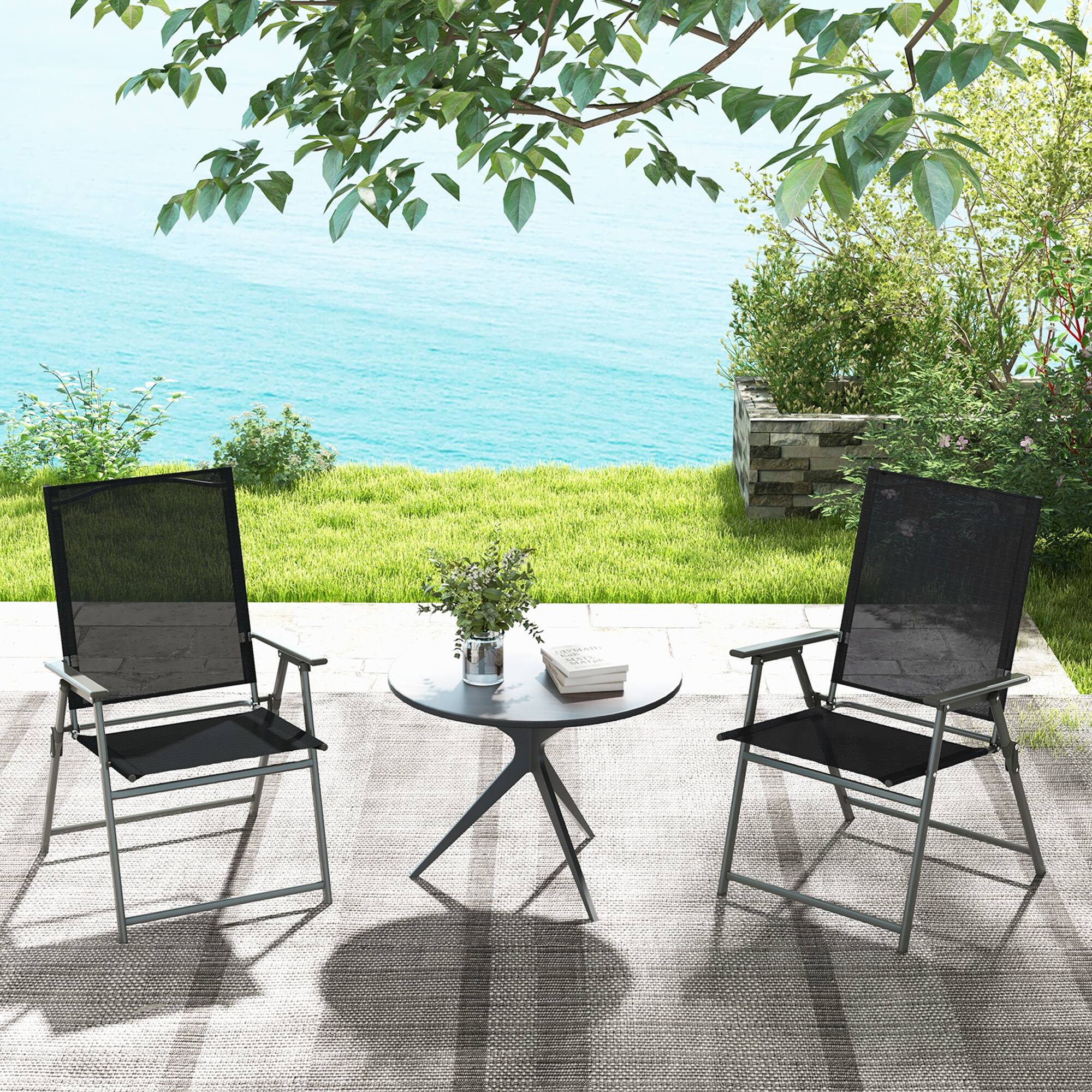 Alt View 3. Gymax - Gymax 4PCS Patio Portable Metal Folding Chairs Dining Chair Set Poolside Garden - Black and Grey.