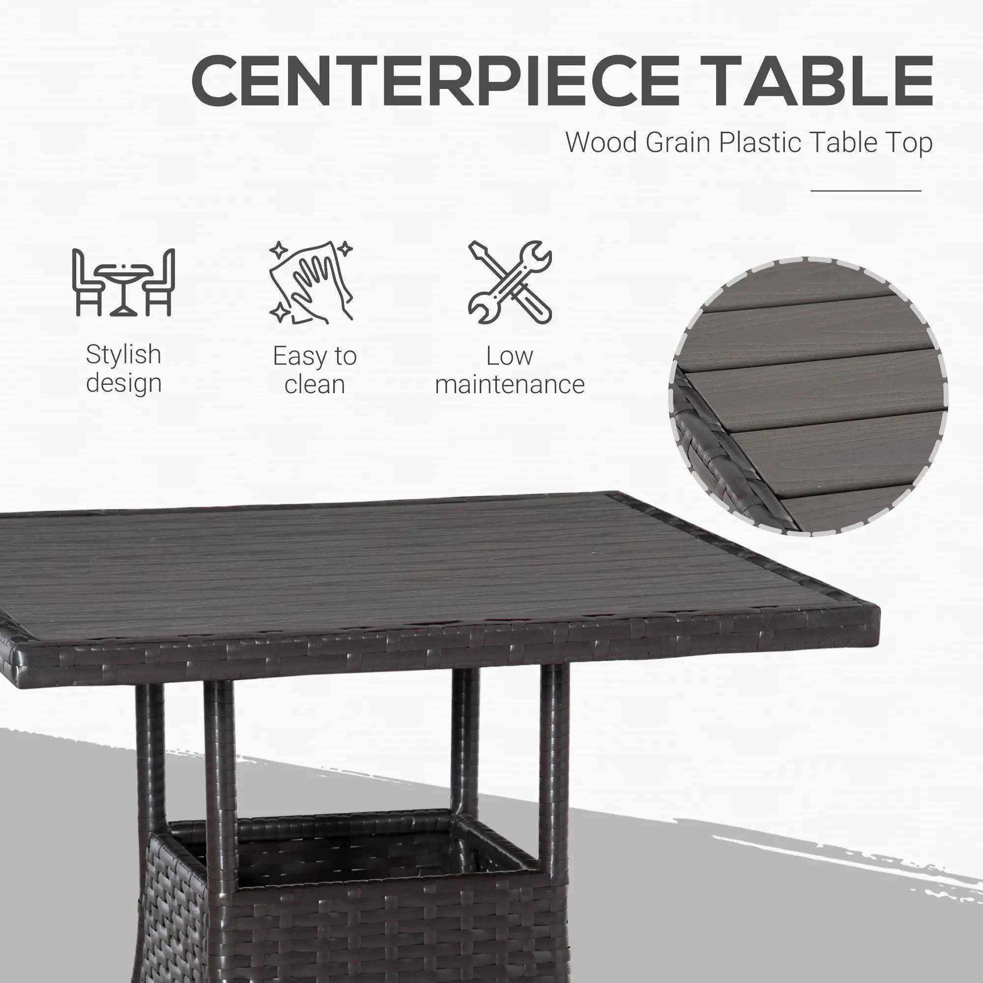 CENTERPIECE TABLE  
Wood Grain Plastic Table Top  

- Stylish design  
- Easy to clean  
- Low maintenance