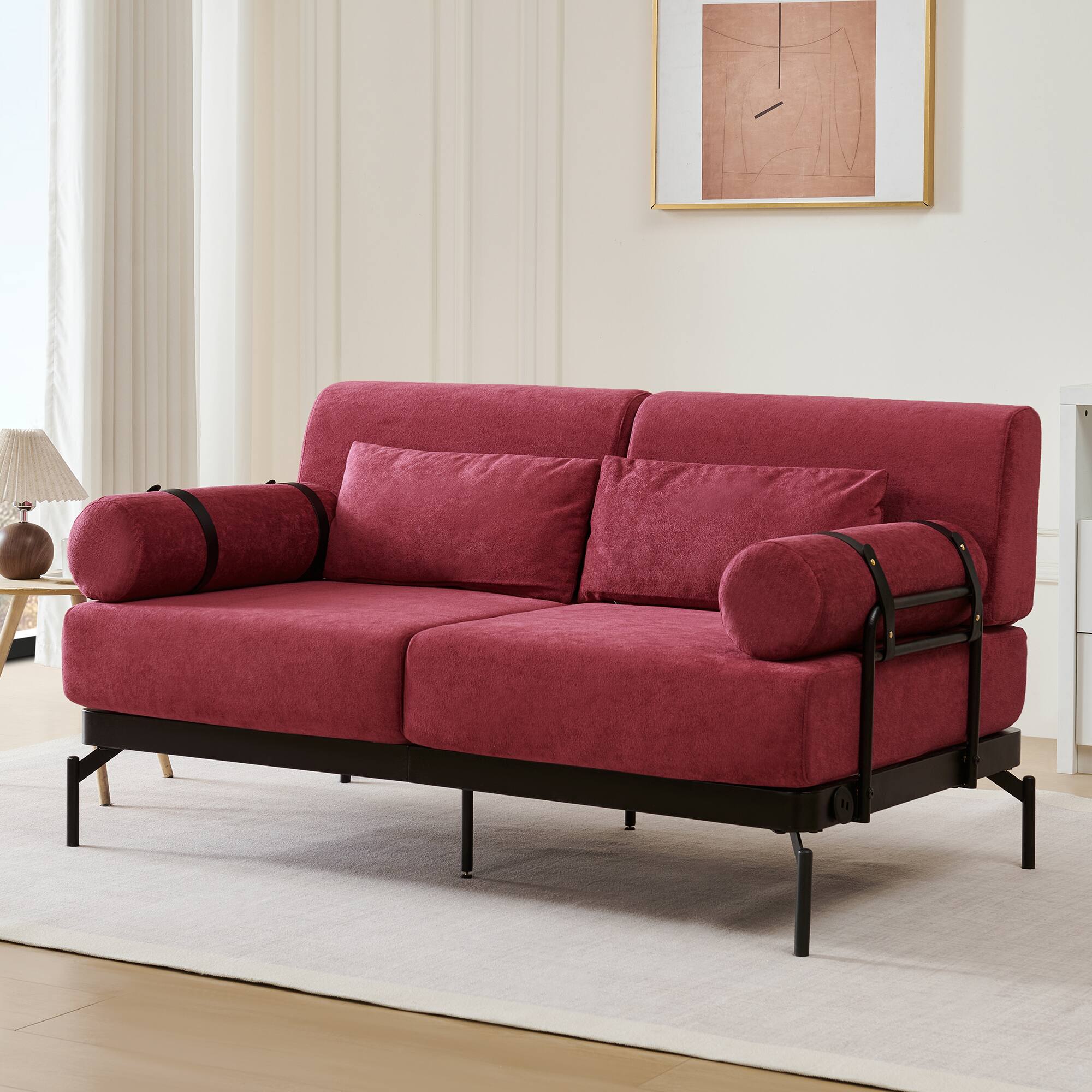 Alt View 5. GOODSILO - Modern Loveseat Sofa 59"" Couch 2-Seater with USB Ports & Unique Armrests - Red.