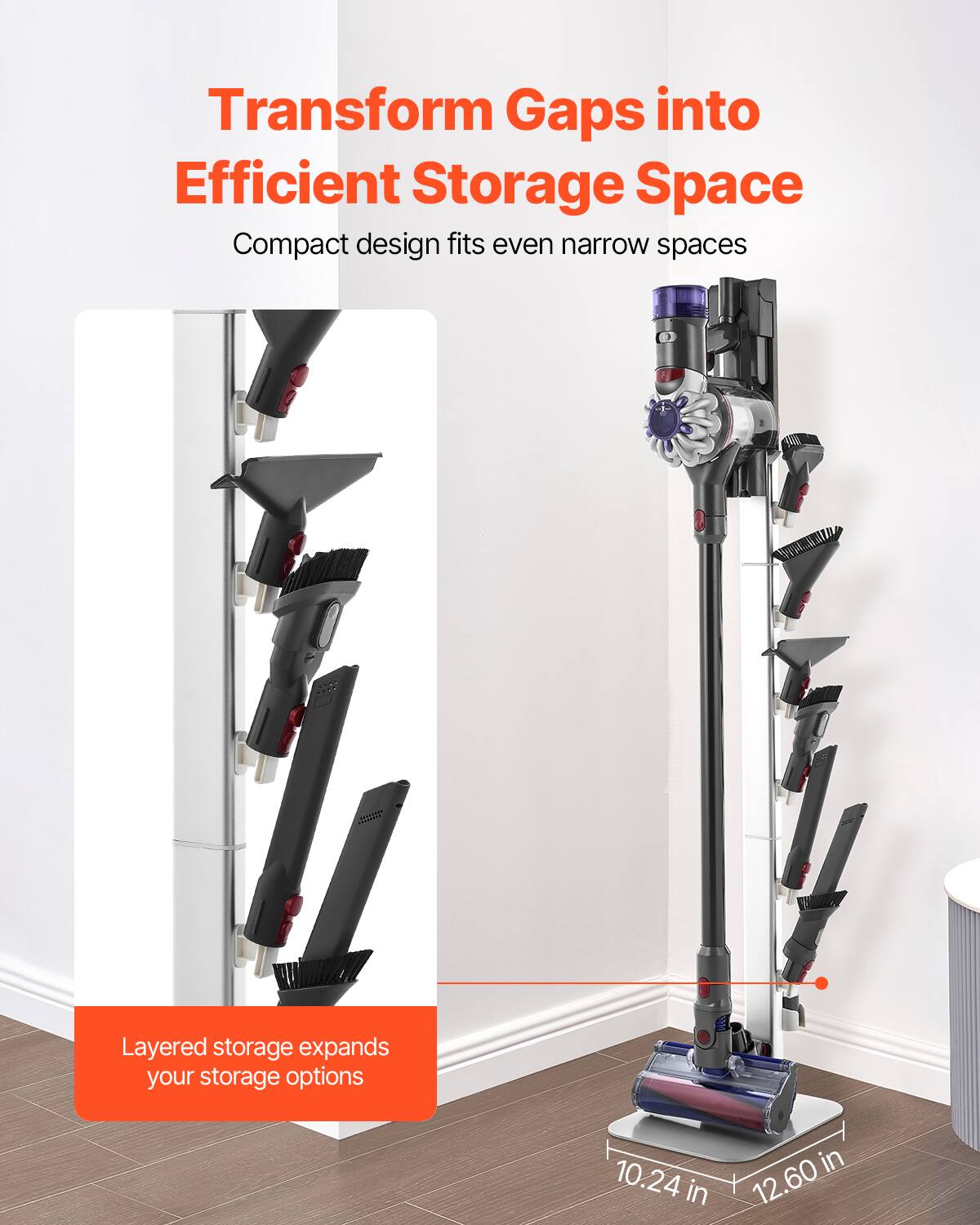 Transform Gaps into Efficient Storage Space

Compact design fits even narrow spaces

Layered storage expands your storage options

10.24 in x 12.60 in