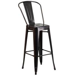 Flash Furniture - Kai Commercial Grade 30" High Black-Antique Metal Indoor-Outdoor Barstool with Removable Back - Gold