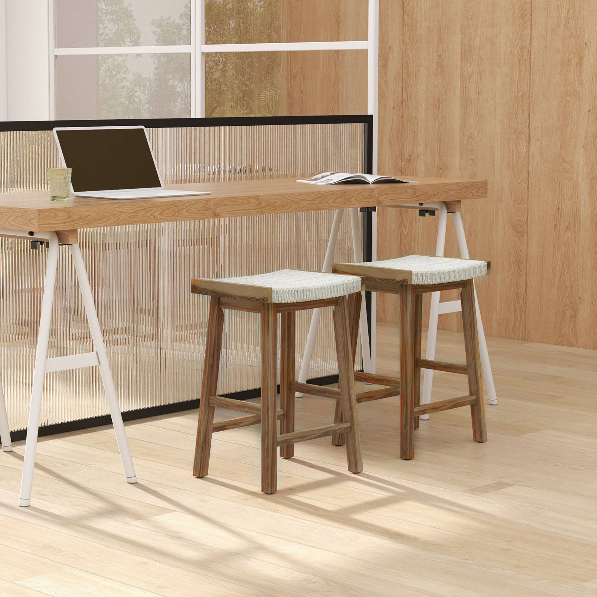 Alt View 3. Gymax - Gymax Set of 4 Saddle Bar Stools 25.5'' Counter Height Dining Stools w/ Seaweed Woven Seat - Natural, Beige.