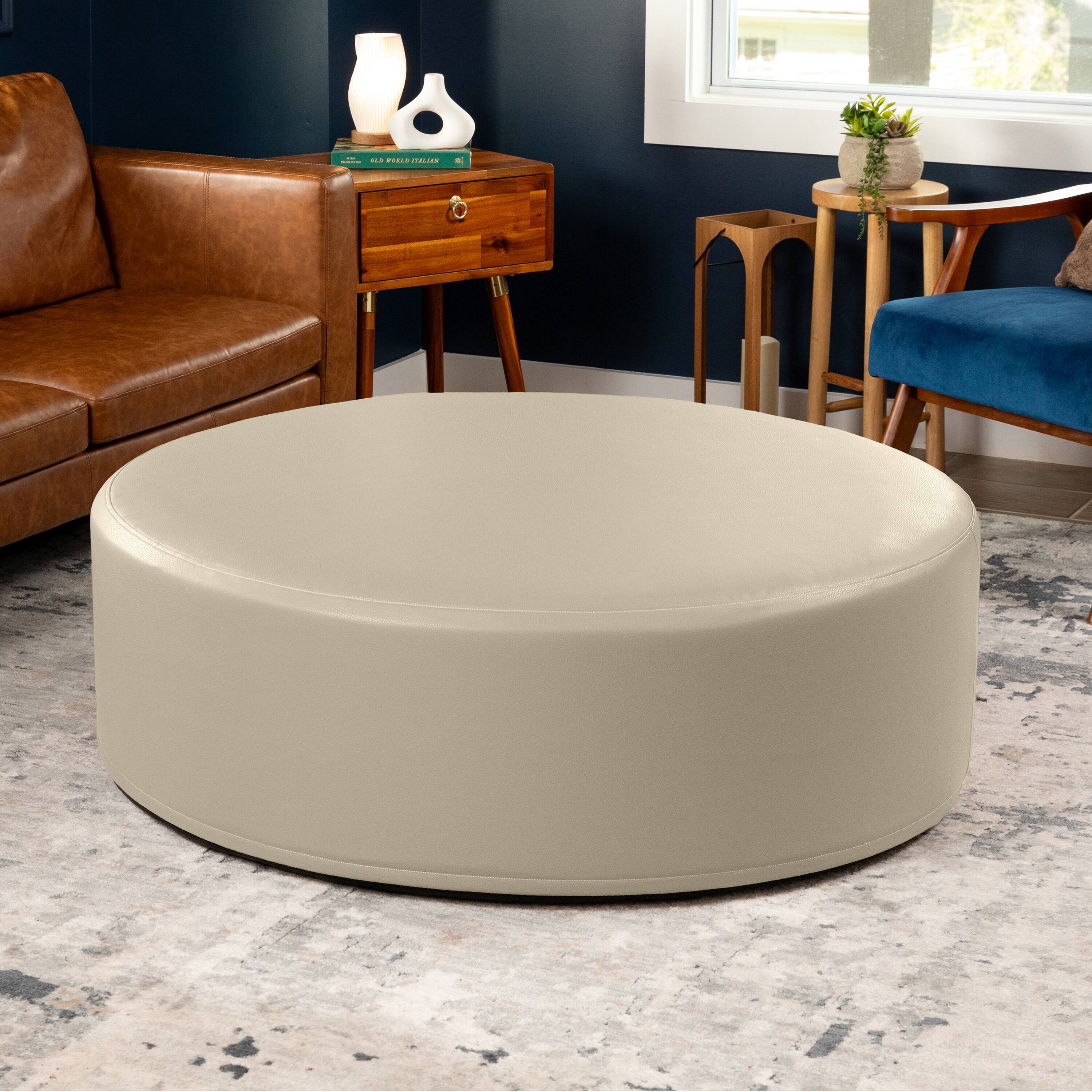 Alt View 1. Jaxx - Jaxx Candler Round Couch Oversized Giant Coffee Table Ottoman 44”,  Natural - Faux Leather Natural.