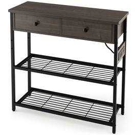 Resenkos - Narrow Console Table with 2 Drawers and 2 Metal Mesh Shelves- Narrow Console Table, Entryway Hall Table - Gray
