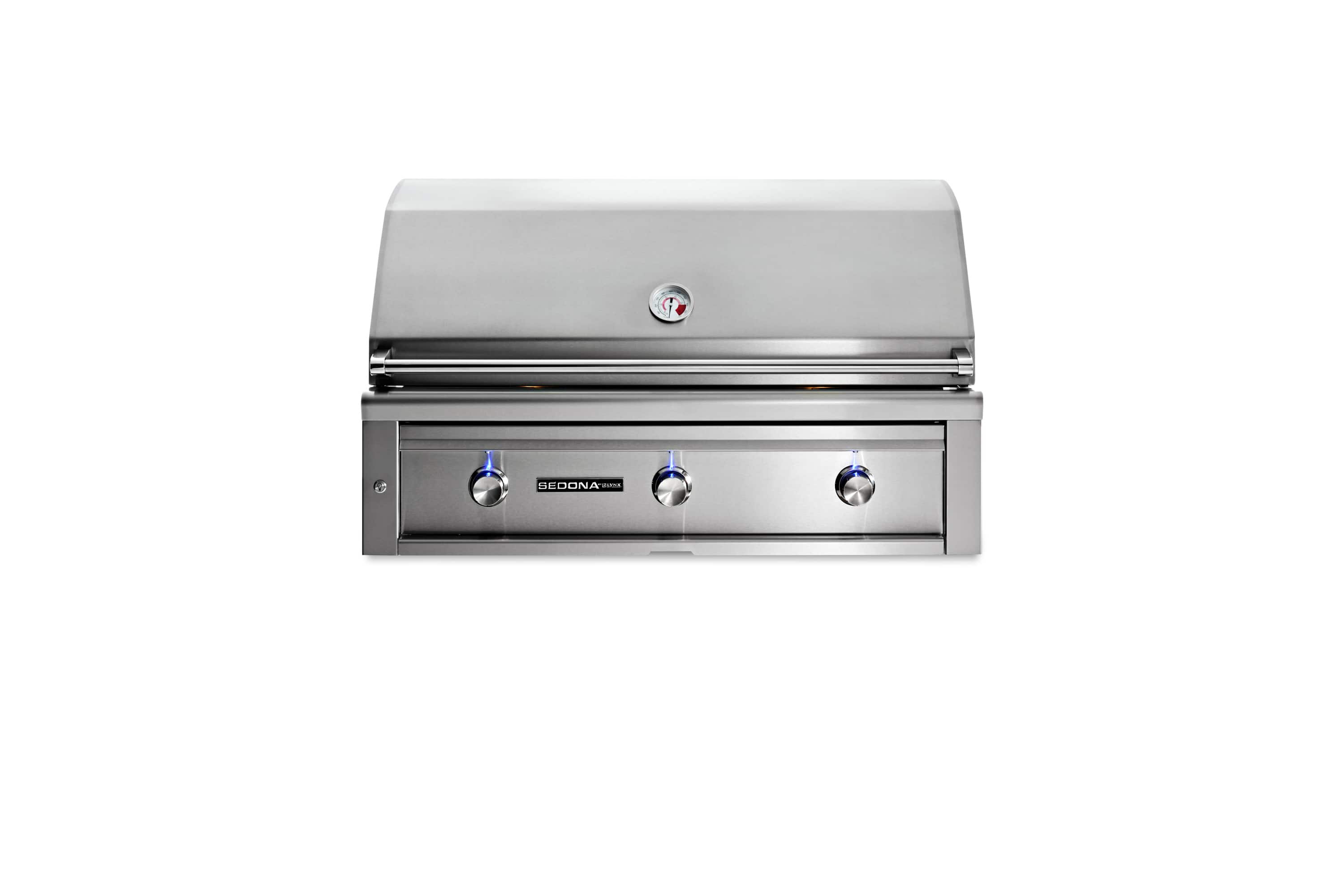 A stainless steel grill with a silver lid.