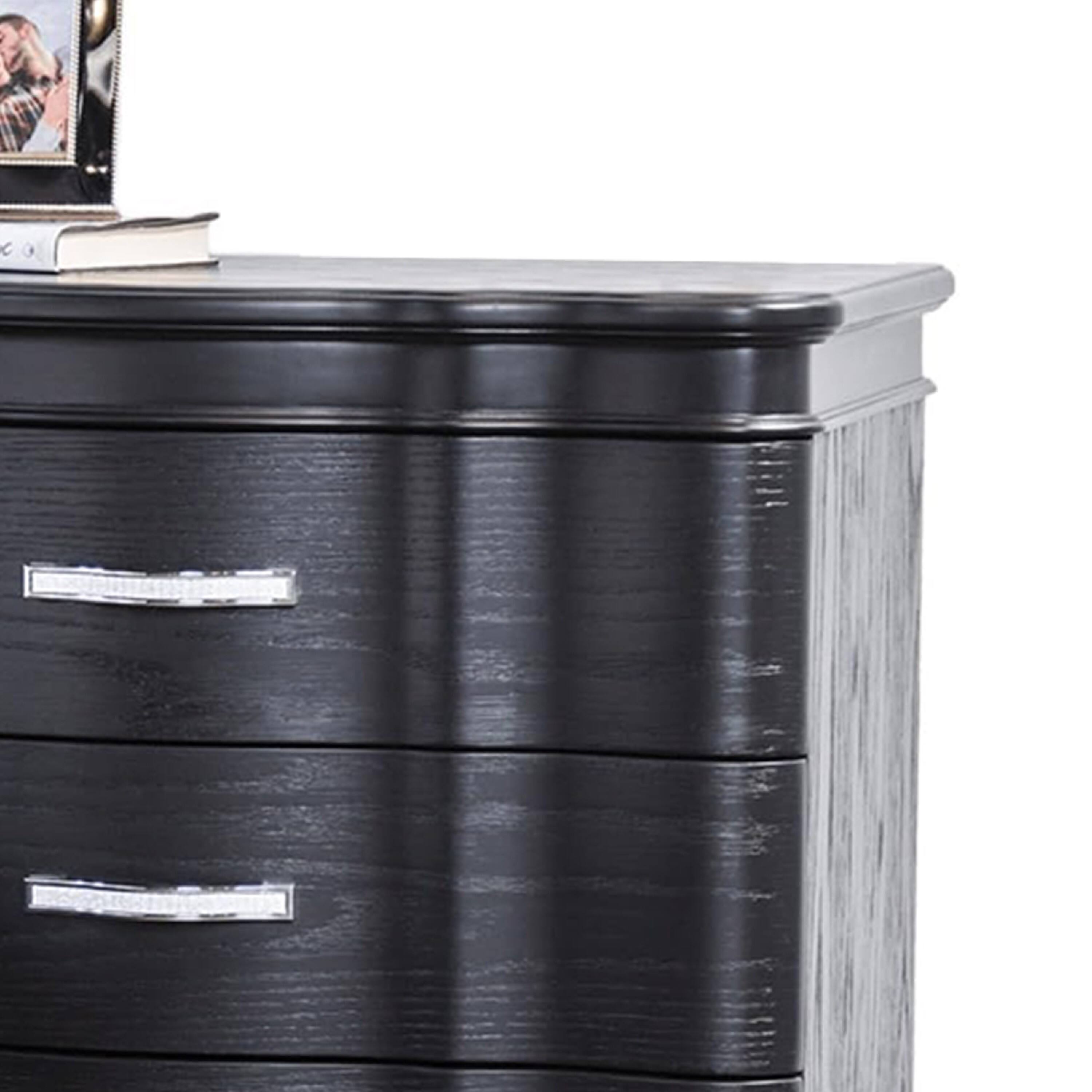 Alt View 2. Manhattan Lane - Eleena Nightstand, 3 Drawers, Black Solid Wood, Metal Handles, 28 Inch - Black, Chrome.