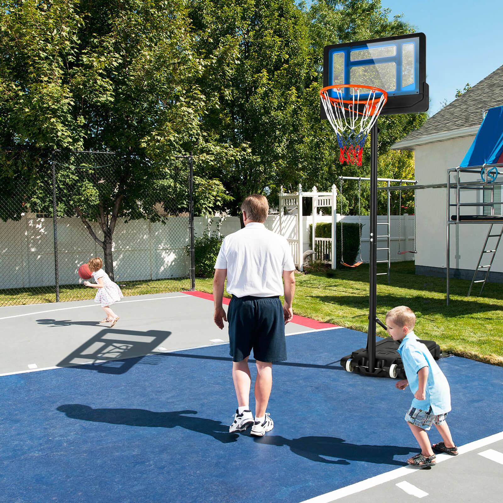 Alt View 1. Costway - Costway Kids Basketball Hoop Portable Backboard System with Adjustable Height Ball Storage - Black + Blue.