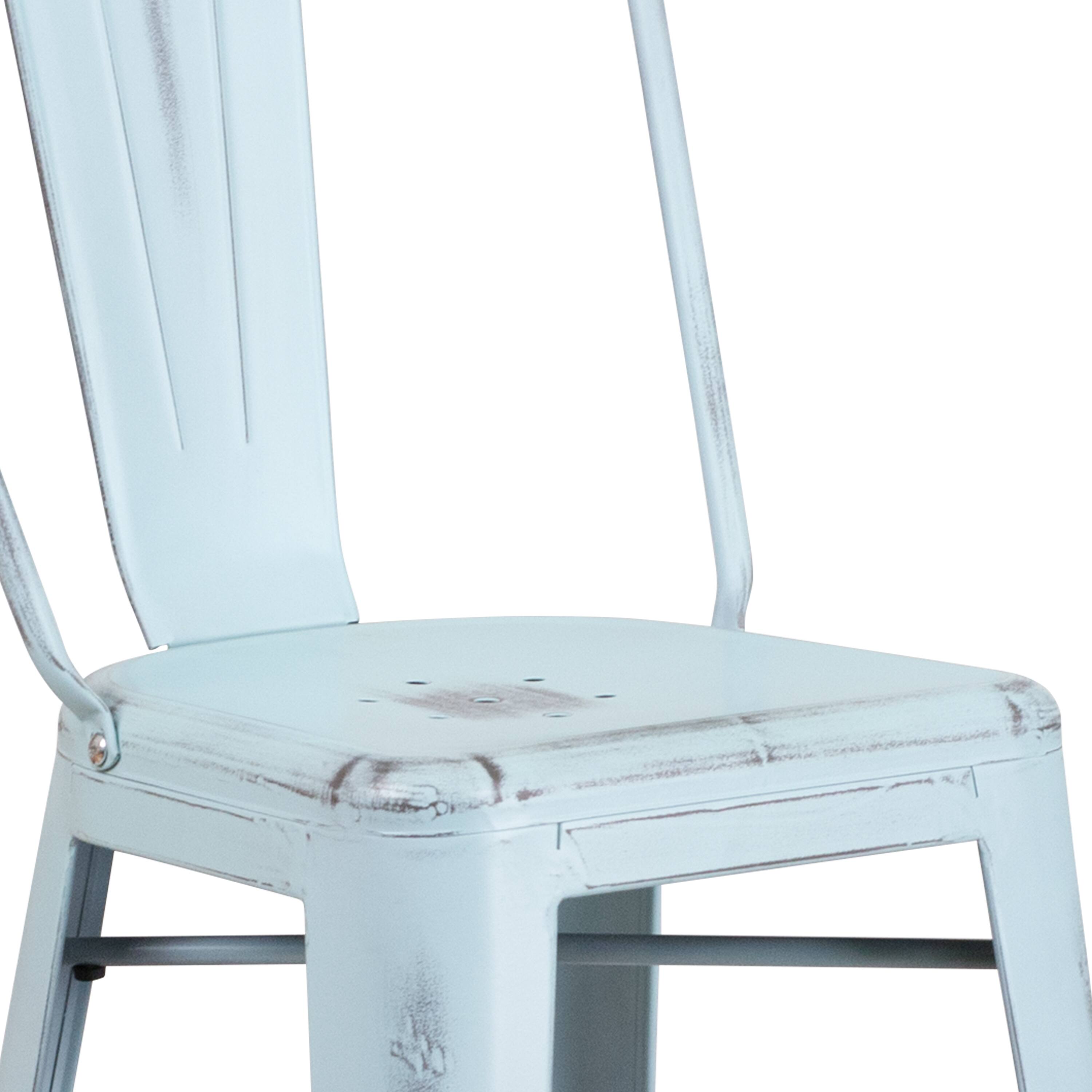 Alt View 9. Emma + Oliver - Commercial Grade 4 Pack 30" High Distressed Metal Indoor-Outdoor Barstool with Back - Green-Blue.