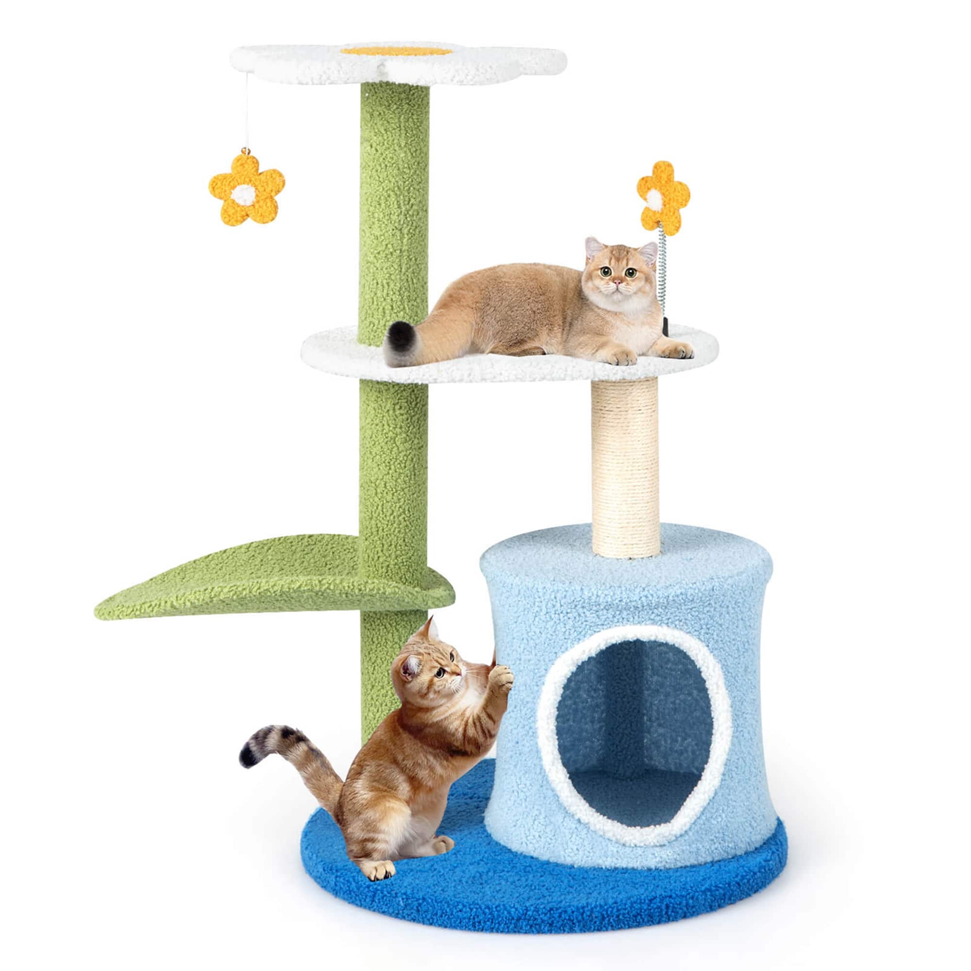 Costway - 4-Tier Modern Cat Tree Tower Kitten Activity Center with Sisal Scratching Post - Green,Blue,White price history on PriceWatchPro