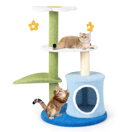Front. Costway - Costway 4-Tier Modern Cat Tree Tower Kitten Activity Center with Sisal Scratching Post - Green,Blue,White.