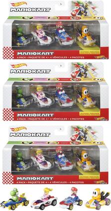 Mattel - Hot Wheels Mario Kart 4-Pack 3-Piece T Assortment (Nintendo) - COLLECTIBLES - Multicolor