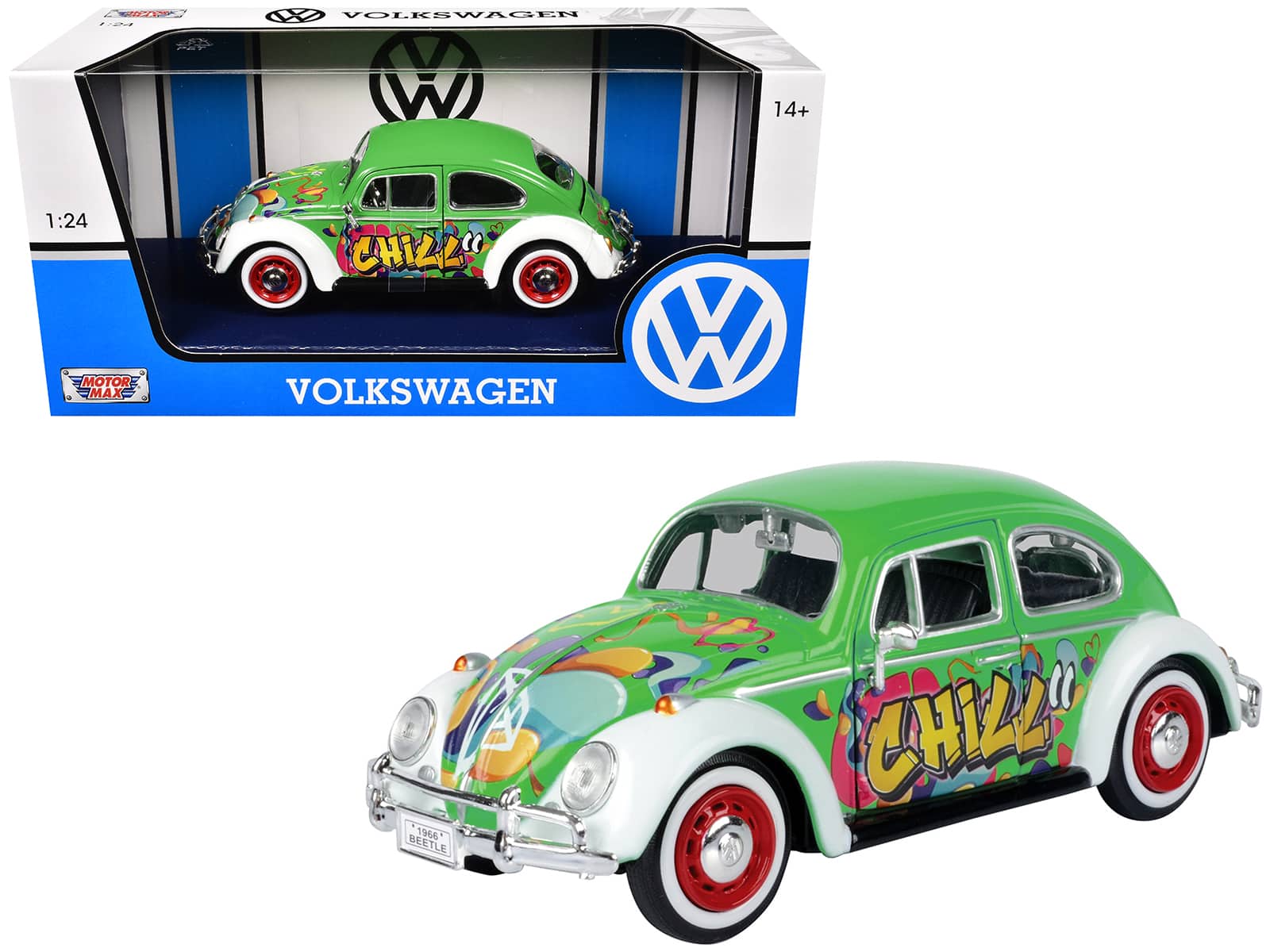 1966 Volkswagen Beetle Green with Graffiti Graphics 1/24 Diecast Model Car by Motormax price history on PriceWatchPro