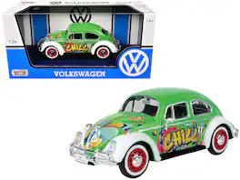 1966 Volkswagen with Graffiti Graphics 1/24 Diecast Model Car by Motormax - Beetle Green