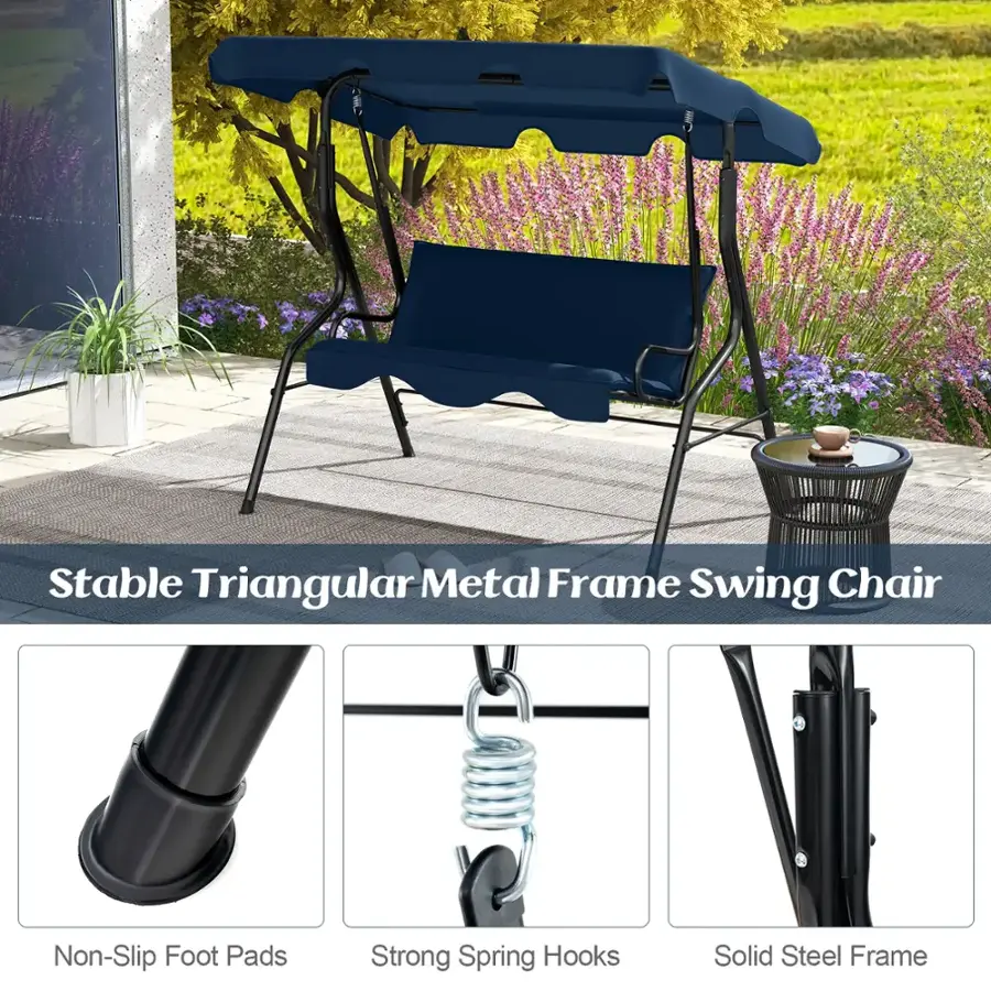 Stable Triangular Metal Frame Swing Chair Non-Slip Foot Pads Strong Spring Hooks Solid Steel Frame