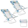 Costway - Folding Low Beach Chair, Set of 2 with Padded Head Pillow, Mesh Back, Cup Holder - Blue