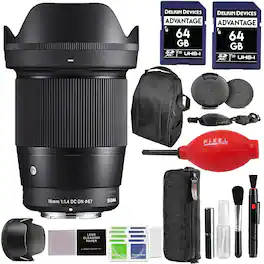 Sigma - 16mm f/1.4 DC DN Contemporary Lens for Sony E w/ Advanced Accessory and Travel Bundle | 402965 | 16mm E Mount Lens - Black