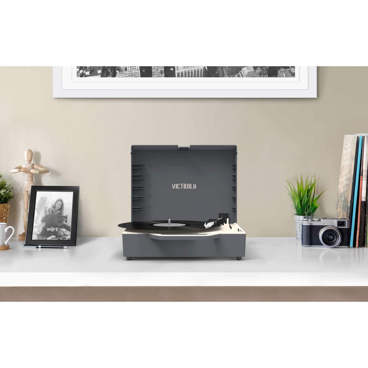 Alt View 26. Victrola - Re-Spin Sustainable Bluetooth Suitcase Record Player - Graphite Grey.