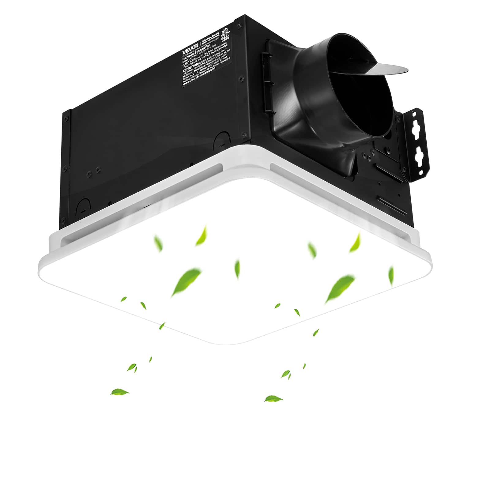 VEVOR - Bathroom Exhaust Fan with LED Light, 80 CFM 4000K Bathroom Vent, 1.5 Sones Low-Noise, Premium Motor Ceiling Fan - White;Black