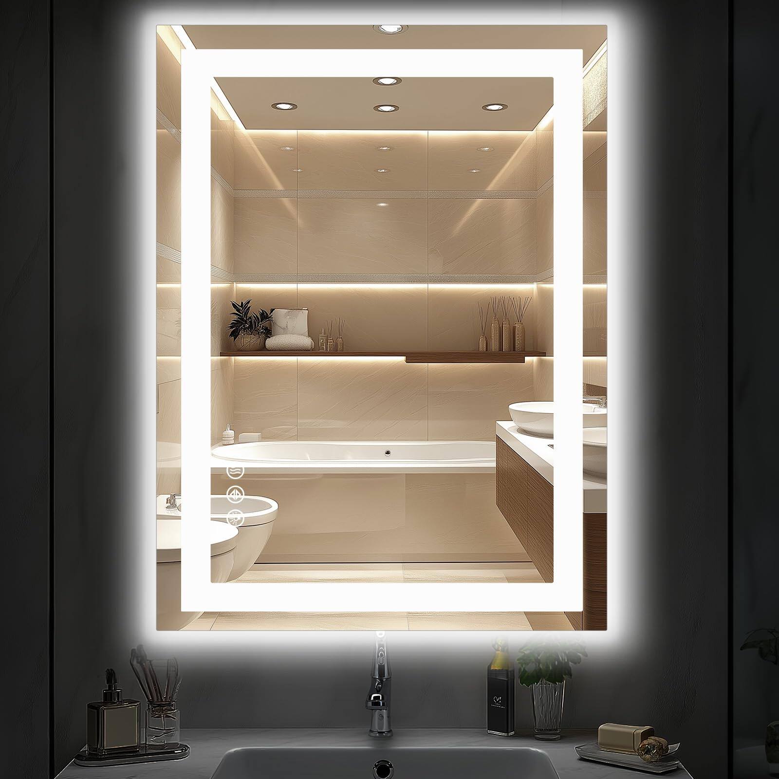 White 36"L x 28"W LED Bathroom Mirror