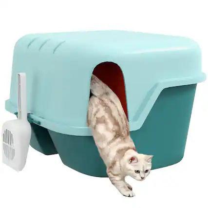 Front. Pawhut - Cat Litter Box with Lid, Covered Kitty Litter Box Enclosure with Scoop, Openable & Lockable Cover, Easy to Clean - Green.