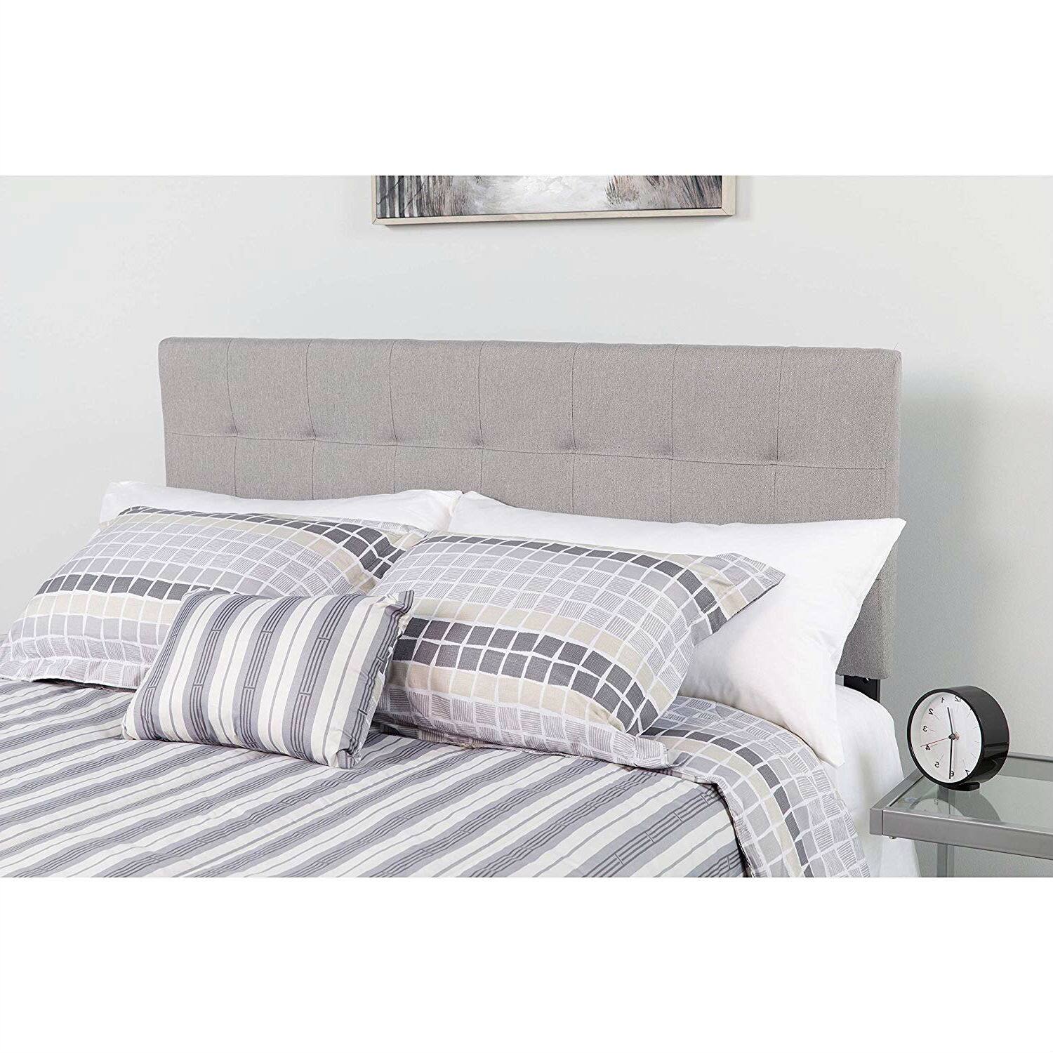 Left. Hivvago - Twin size Modern Light Grey Fabric Upholstered Panel Headboard - Gray.