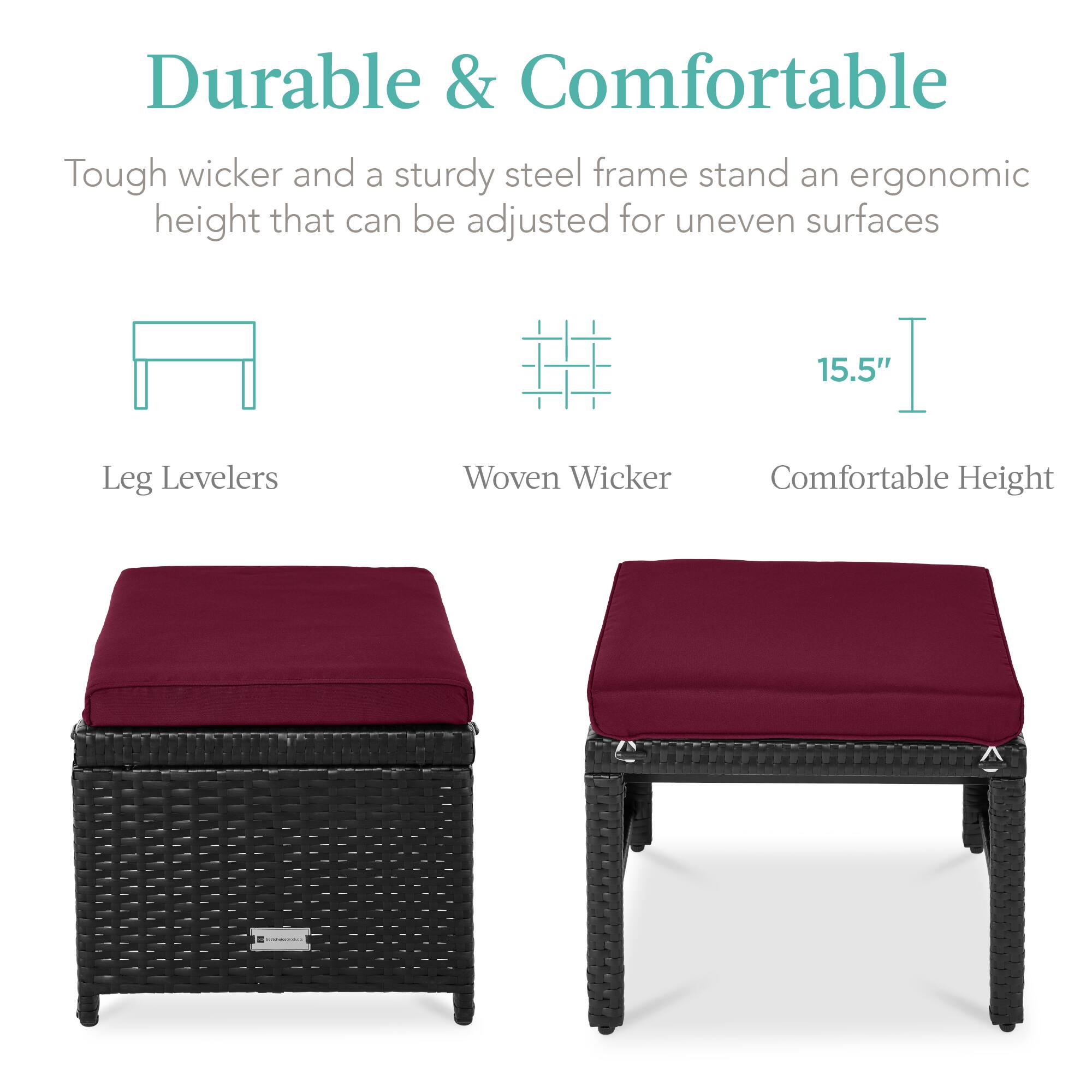 Durable & Comfortable

Tough wicker and a sturdy steel frame stand an ergonomic height that can be adjusted for uneven surfaces

- Leg Levelers
- Woven Wicker
- Comfortable Height

15.5"