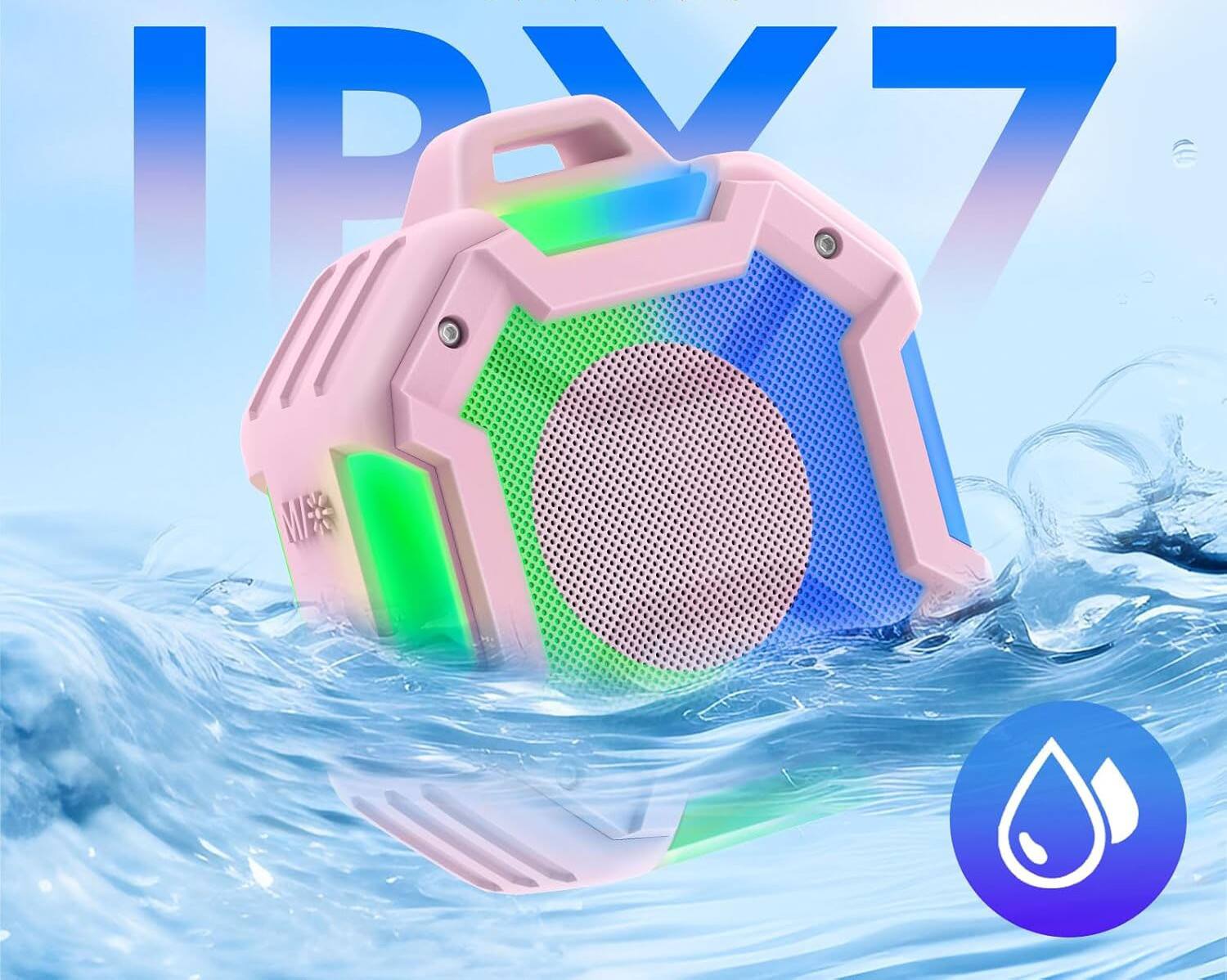Alt View 3. FINEAK - Waterproof Bluetooth Speaker-Portable Sound for Shower & Outdoor Fun - Pink.
