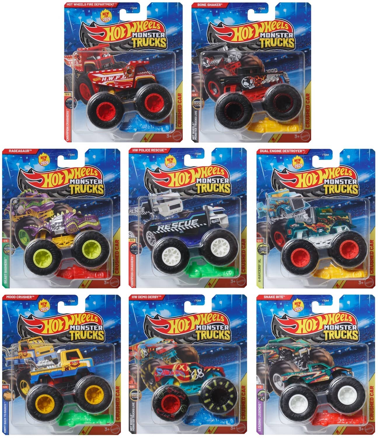 Mattel - Hot Wheels Monster Trucks 1:64 8-Piece B Assortment - COLLECTIBLES - Multicolor