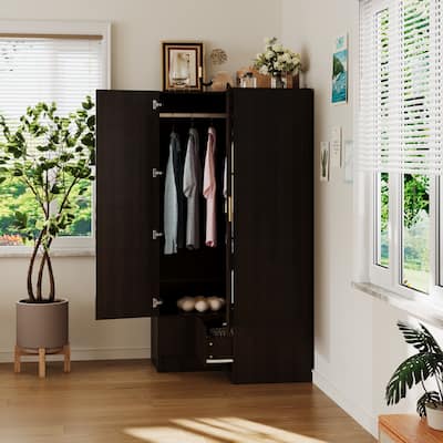 FUFU & GAGA Corner Wardrobe Closet L Shaped Armoire with Hanging FUFU & GAGA Corner Wardrobe Closet L Shaped Armoire with Hanging