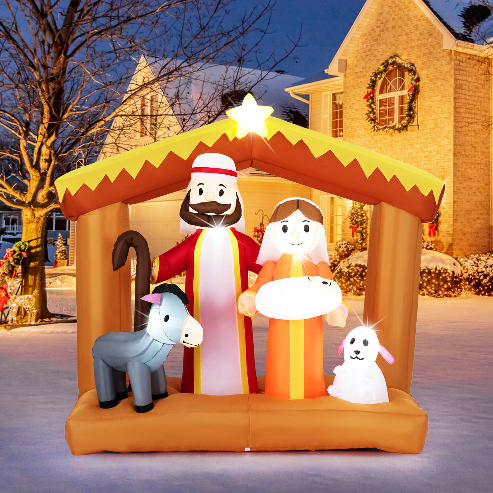 Alt View 1. Costway - Costway 6 FT Christmas Inflatables Nativity Scene Decoration with Built-in LED Lights - Multicolor.