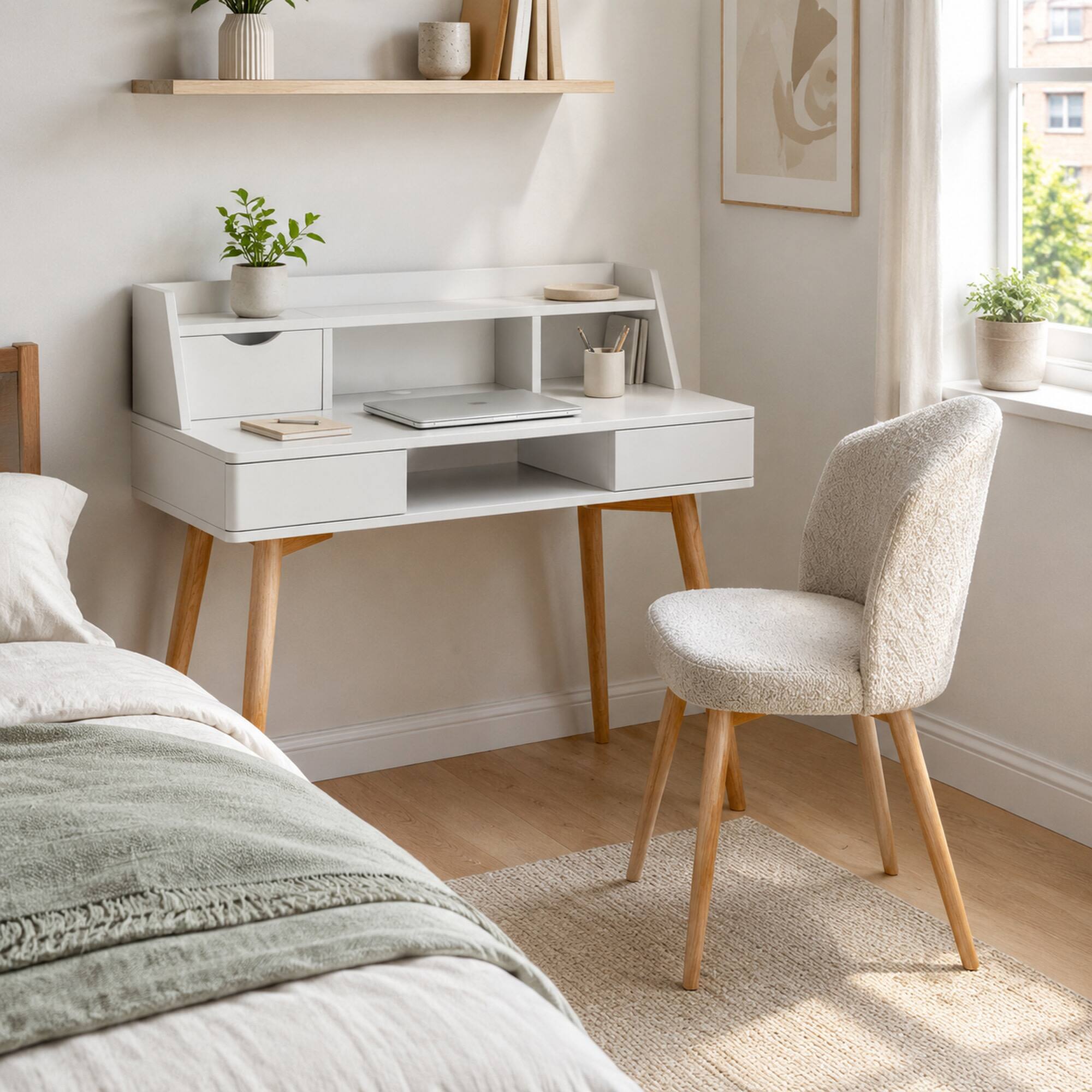 Angle. Teamson Home - 40-Inch Writing Desk with Hutch Storage - White.