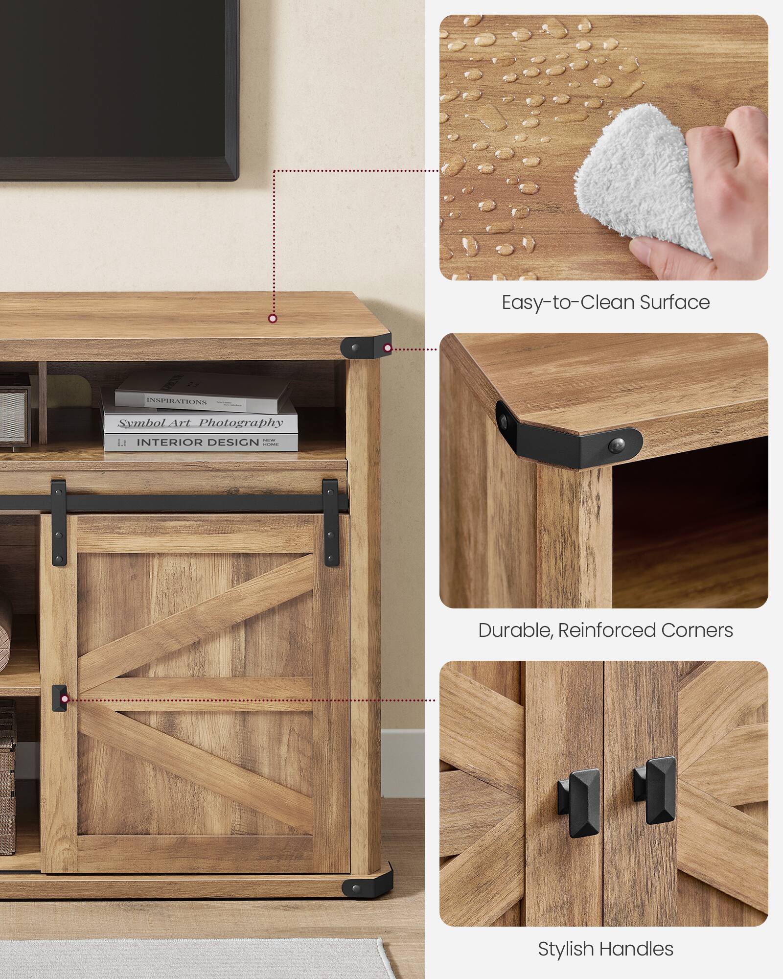 Easy-to-Clean Surface  
Durable, Reinforced Corners  
Stylish Handles