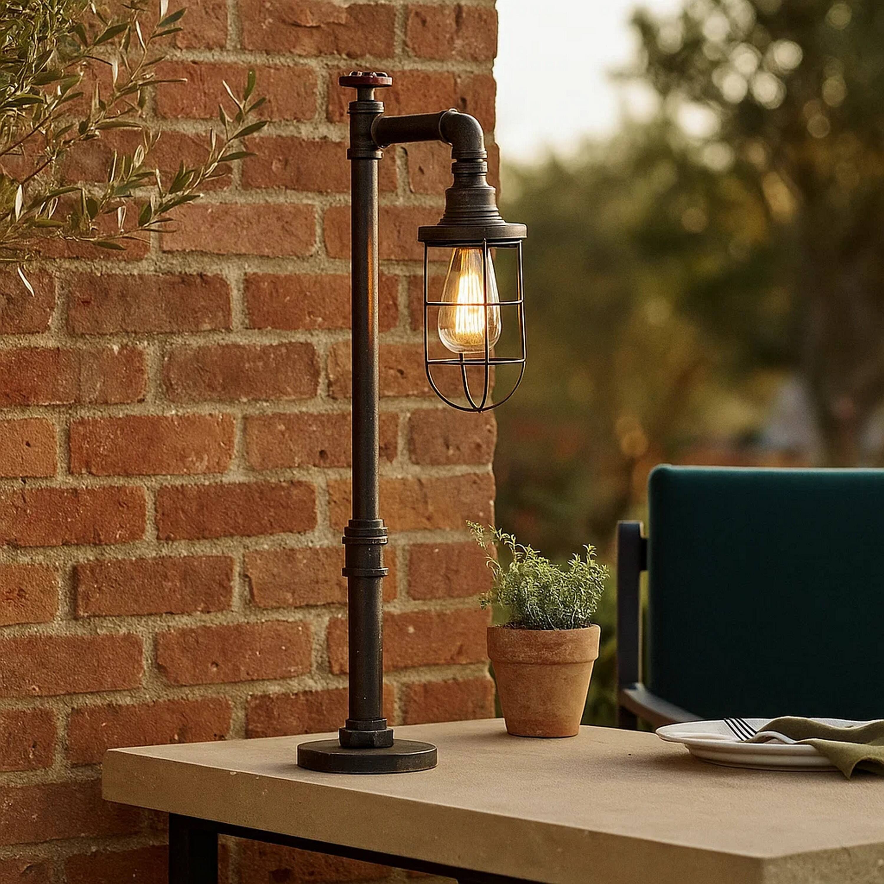 Alt View 3. Manhattan Lane - 29 Inch Table Lamp, Dome Shade, Industrial Pipe Design - Bronze, Brown.