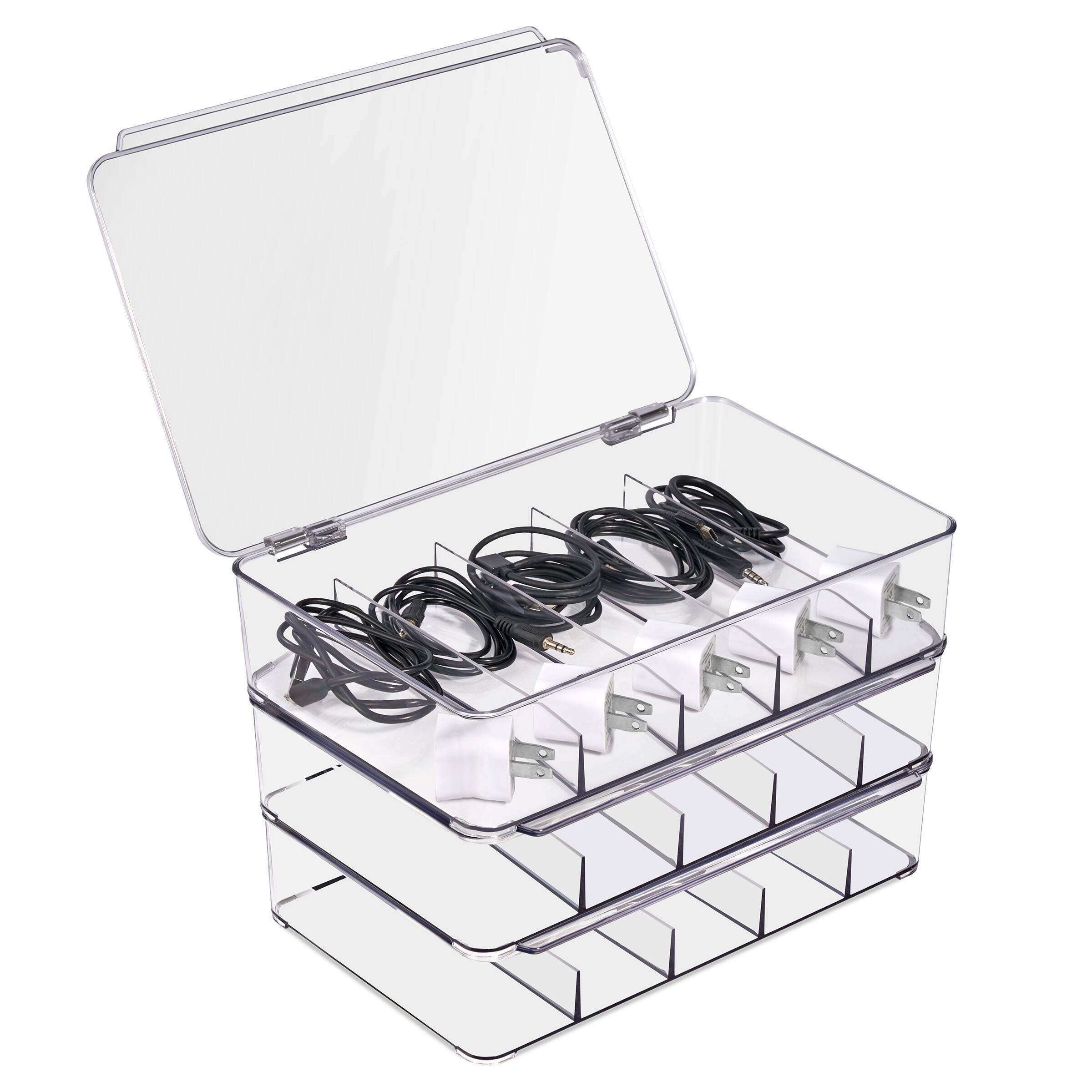 Front. Sorbus - Sorbus Clear Cable Organizer Storage Box – 3 Pack Durable Plastic Wire Management Solution with Hinged Lid - Clear.