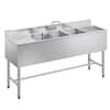 Front. VEVOR - 3 Compartment Sink, 18-Gauge 304 Stainless Steel, 10" x 14" x 10" Bowl Size, 3 Bay Commercial Under Bar Sink - Stainless steel color.